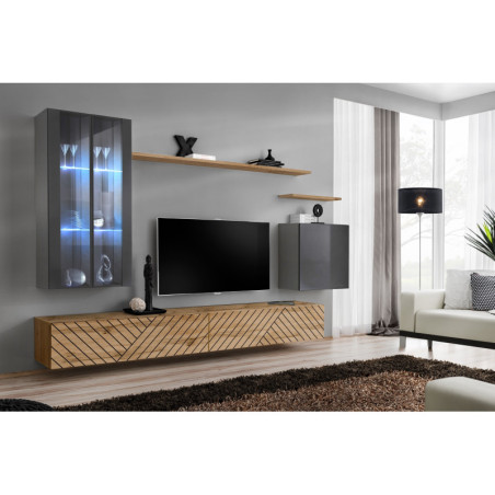 Ensemble de 7 meubles muraux "Switch XII" pour TV en bois - Beige et Gris - L 270 x H 160 x P 40 cm