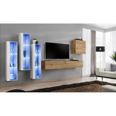 Ensemble de 5 meubles muraux "Switch XIII" pour TV en bois - Beige et Blanc - L 330 x H 160 x P 40 cm