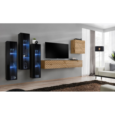 Ensemble de 5 meubles muraux "Switch XIII" pour TV en bois - Beige et Noir - L 330 x H 160 x P 40 cm