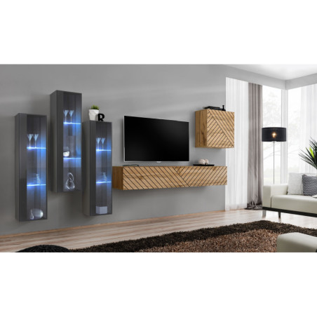 Ensemble de 5 meubles muraux "Switch XIII" pour TV en bois - Beige et Gris - L 330 x H 160 x P 40 cm