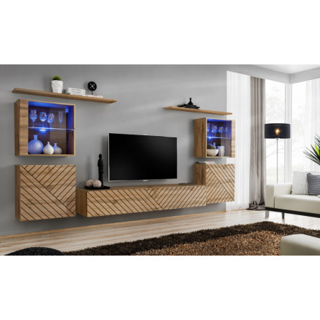 Ensemble de 7 meubles muraux "Switch XIV" pour TV en bois - Beige - L 320 x H 160 x P 40 cm