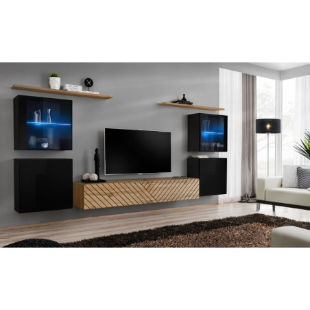 Ensemble de 7 meubles muraux "Switch XIV" pour TV en bois - Beige et Noir - L 320 x H 160 x P 40 cm