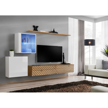 Ensemble de 4 meubles muraux "Switch XV" pour TV en bois - Beige et Blanc - L 260 x H 150 x P 40 cm