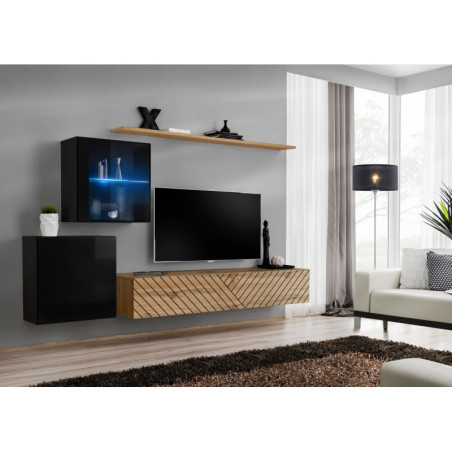 Ensemble de 4 meubles muraux "Switch XV" pour TV en bois - Beige et Noir - L 260 x H 150 x P 40 cm