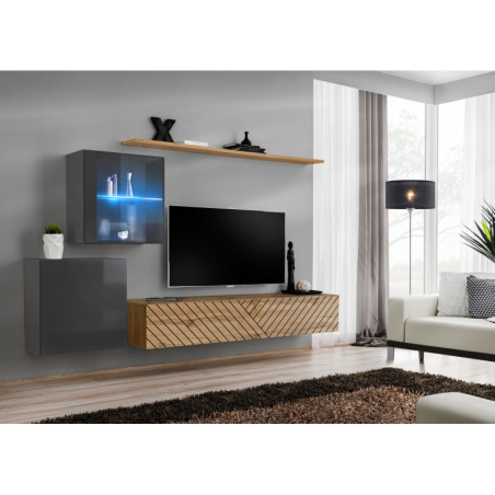 Ensemble de 4 meubles muraux "Switch XV" pour TV en bois - Beige et Gris - L 260 x H 150 x P 40 cm