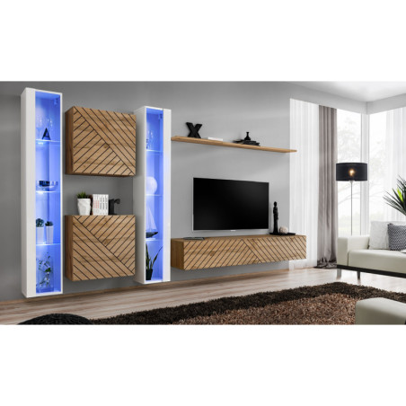Ensemble de 6 meubles muraux "Switch XVI" pour TV en bois - Beige et Blanc - L 330 x H 180 x P 40 cm