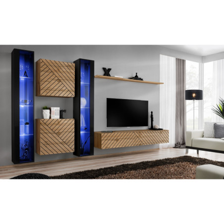 Ensemble de 6 meubles muraux "Switch XVI" pour TV en bois - Beige et Noir - L 330 x H 180 x P 40 cm
