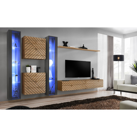 Ensemble de 6 meubles muraux "Switch XVI" pour TV en bois - Beige et Gris - L 330 x H 180 x P 40 cm