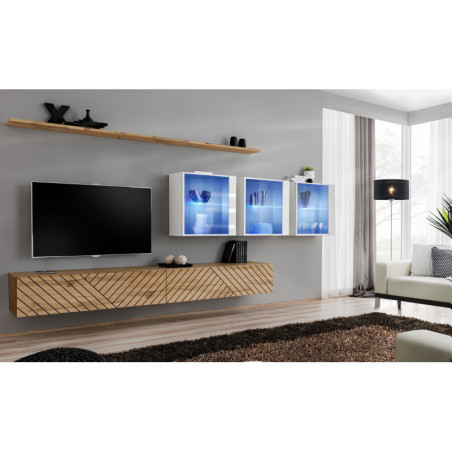 Ensemble de 6 meubles muraux "Switch XVII" pour TV en bois - Beige et Blanc - L 340 x H 150 x P 40 cm