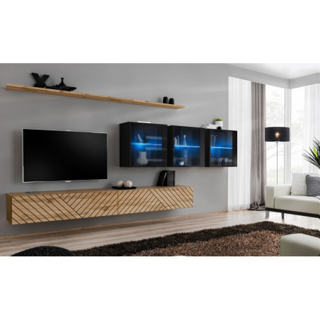 Ensemble de 6 meubles muraux "Switch XVII" pour TV en bois - Beige et Noir - L 340 x H 150 x P 40 cm