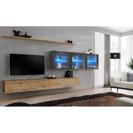 Ensemble de 7 meubles muraux "Switch XVII" pour TV en bois - Beige et Gris - L 340 x H 150 x P 40 cm