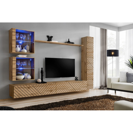 Ensemble de 6 meubles muraux "Switch XVIII" pour TV en bois - Beige - L 280 x H 180 x P 40 cm
