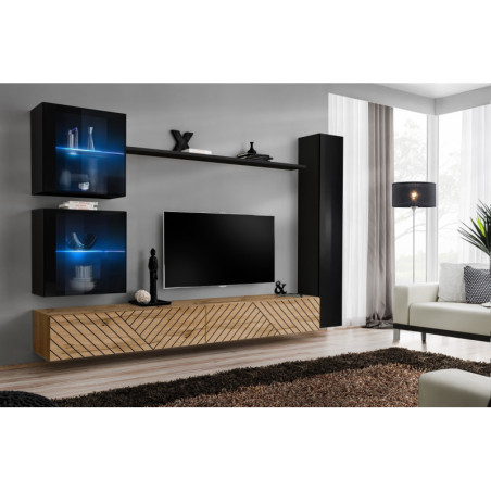 Ensemble de 6 meubles muraux "Switch XVIII" pour TV en bois - Beige et Noir - L 280 x H 180 x P 40 cm