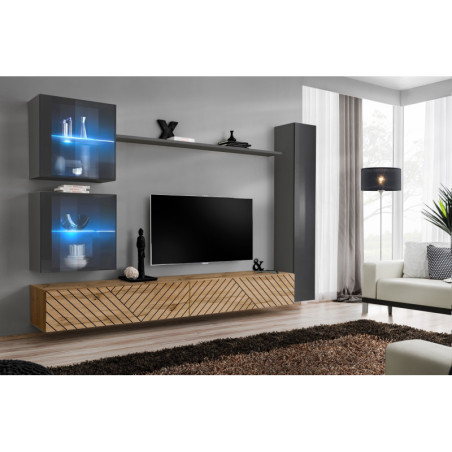 Ensemble de 6 meubles muraux "Switch XVIII" pour TV en bois - Beige et Gris - L 280 x H 180 x P 40 cm