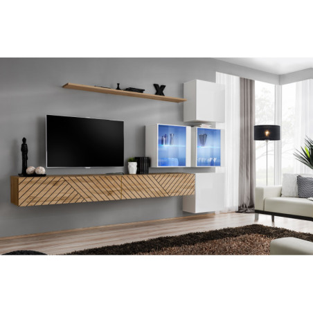 Ensemble de 7 meubles muraux "Switch XIX" pour TV en bois - Beige et Blanc - L 310 x H 200 x P 40 cm