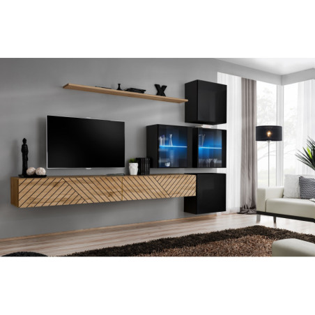 Ensemble de 7 meubles muraux "Switch XIX" pour TV en bois - Beige et Noir - L 310 x H 200 x P 40 cm
