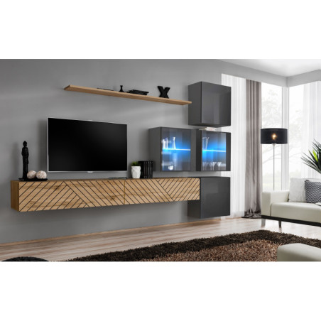 Ensemble de 7 meubles muraux "Switch XIX" pour TV en bois - Beige et Gris - L 310 x H 200 x P 40 cm