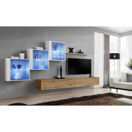 Ensemble de 6 meubles muraux "Switch XX" pour TV en bois - Beige et Blanc - L 330 x H 150 x P 40 cm