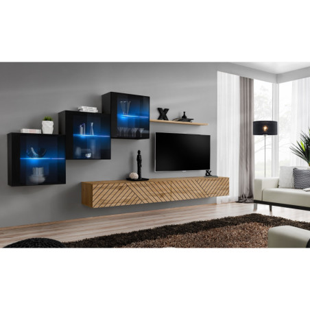 Ensemble de 6 meubles muraux "Switch XX" pour TV en bois - Beige et Noir - L 330 x H 150 x P 40 cm