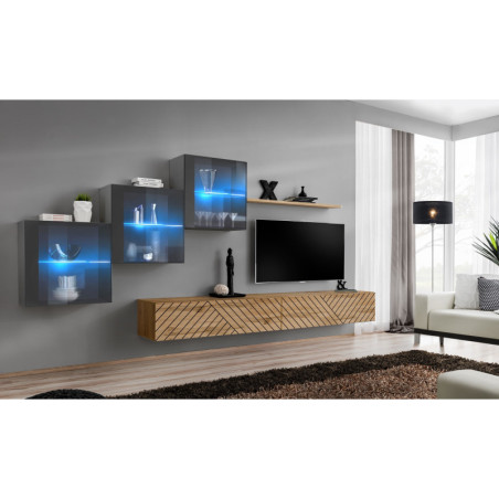 Ensemble de 6 meubles muraux "Switch XX" pour TV en bois - Beige et Gris - L 330 x H 150 x P 40 cm