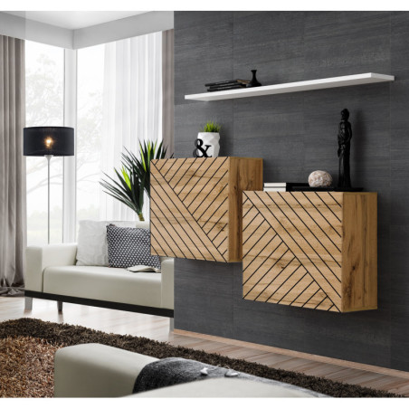 Ensemble de 3 meubles muraux "Switch buffet I" - Buffet en bois - Beige et Blanc - L 130 x H 110 x P 30 cm