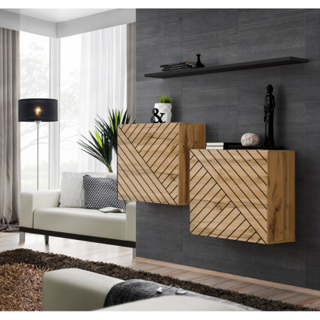 Ensemble de 3 meubles muraux "Switch buffet I" - Buffet en bois - Beige et Noir - L 130 x H 110 x P 30 cm