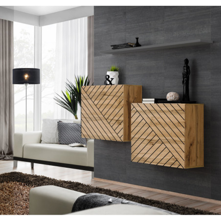 Ensemble de 3 meubles muraux "Switch buffet I" - Beige et Gris - L 130 x H 110 x P 30 cm