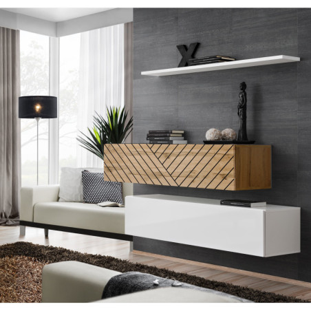 Ensemble de 3 meubles muraux "Switch buffet II" - Blanc et beige - L 120 x H 110 x P 40 cm