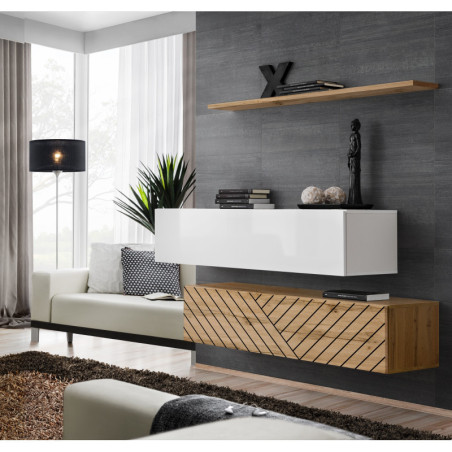 Ensemble de 3 meubles muraux "Switch buffet II" - Buffet en bois - Beige et Blanc - L 130 x H 110 x P 40 cm