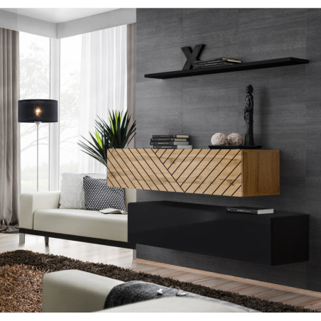 Ensemble de 3 meubles muraux "Switch buffet II" - Noir et beige - L 130 x H 110 x P 40 cm
