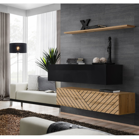 Ensemble de 3 meubles muraux "Switch buffet II" - Beige et Noir - L 130 x H 110 x P 40 cm