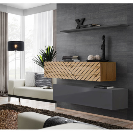 Ensemble de 3 meubles muraux "Switch buffet II" - Gris et beige - L 130 x H 110 x P 40 cm