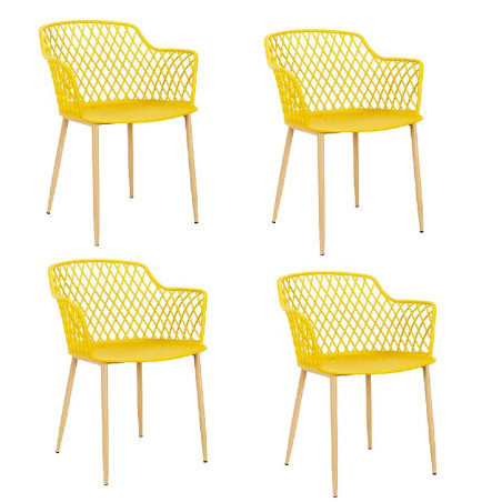 Lot de 4 fauteuils d'extérieur "Malaga" avec pieds en fer - Jaune - L 54.1 x H 80 x P 62.2 cm