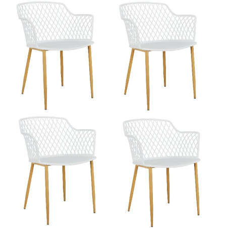 Lot de 4 fauteuils d'extérieur "Malaga" avec pieds en fer - Blanc - L 54.1 x H 80 x P 62.2 cm