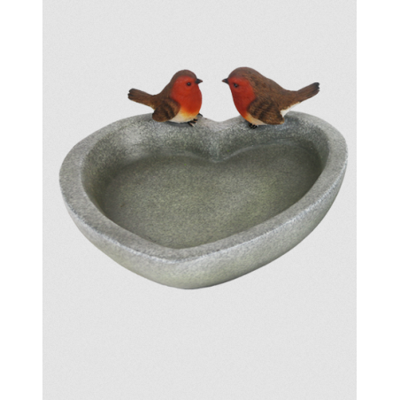 Bain à oiseaux en forme de cur avec oiseau en polyrésine - D 22,1 x H 9,7 cm - Modèle aléatoire