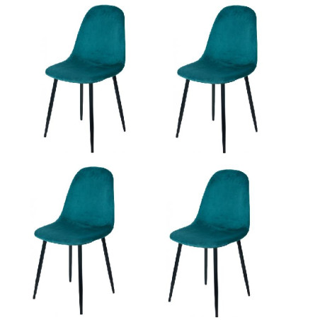 Lot de 4 chaises en velours et pieds métal - Bleu canard - L 53 x l 44 x H 88 cm