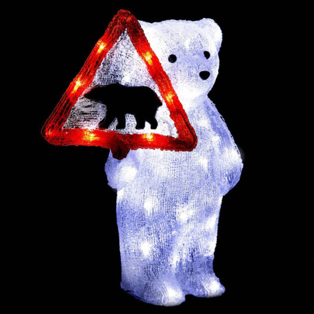 Décoration extérieure de Noël ours avec panneau - Blanc - H 39,6 cm