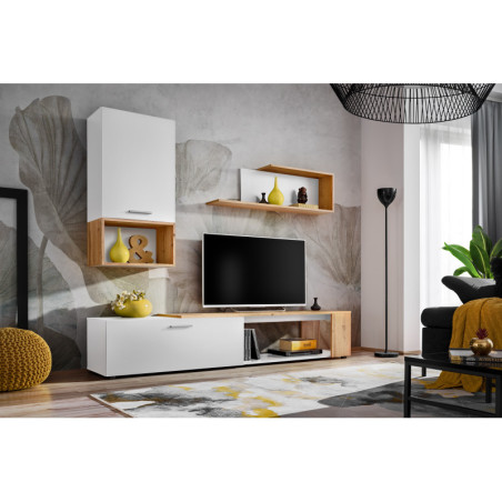 Ensemble de 3 meubles muraux "Maze II" - Blanc/Beige - L 200 x H 170 x P 40 cm