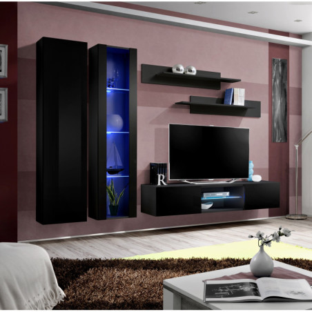 Ensemble de 5 meubles muraux "FLY" - Noir - L 260 x H 170 x P 40 cm.