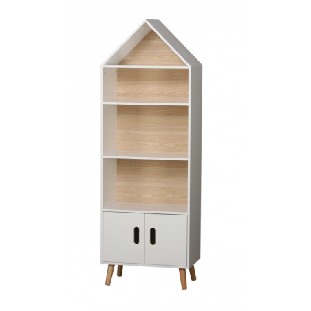 Bibliothèque en forme de maison "Dream" en bois - Blanc/Beige - L 50 x l 30 x H 147cm