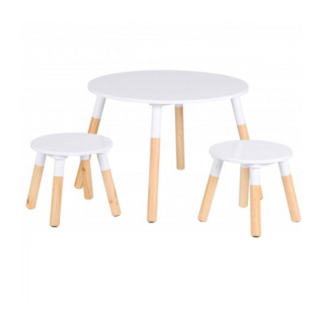 Table et ses deux tabourets pour enfant "Dream" - Beige/Blanc - D 55 x H 42 cm