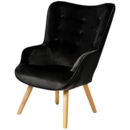 Fauteuil "Noor" en velours avec pieds en bois - Noir - L 72 x l 65 x H 99 cm