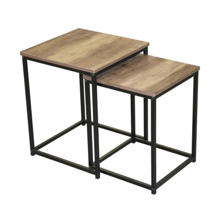 Set de 2 tables gigogne en bois "Joya" - Noir/Marron - L 40 x l 40 x H 50 cm