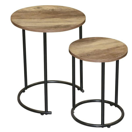 Set de 2 tables gigognes rondes en bois "Joya" - Noir/Marron - D 40 x H 49 cm