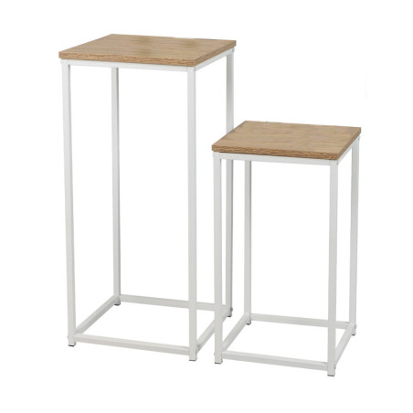 Set de 2 tables gigognes en bois et métal "La Casa Blanca" - Blanc - H 74/54 x P 24/30 x L 34/30 cm