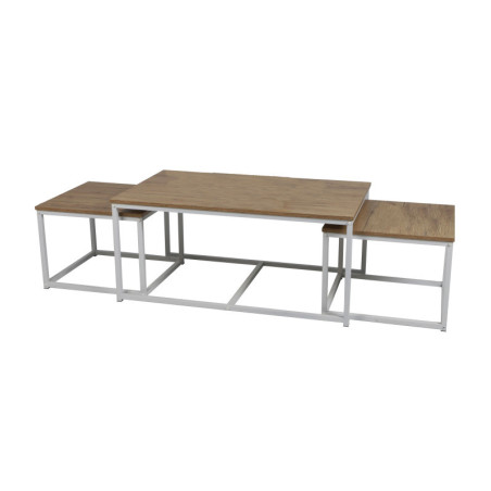 Set de 3 tables basses gigognes en bois et métal "La Casa Blanca - Blanc - L 100/50 x P 60/50 x H 45/38 cm