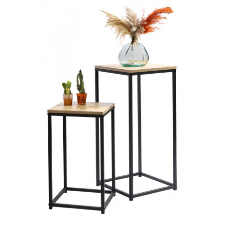 Set de 2 tables gigognes en bois et métal "Loft" - Noir - H 74/54 x P 24/30 x L 34/30 cm