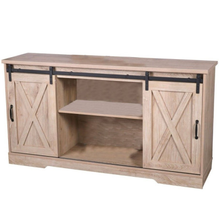 Meuble buffet en bois à portes coulissantes + 2 niches "Manhattan" - Beige - L 150 x P 39,5 x H 80 cm