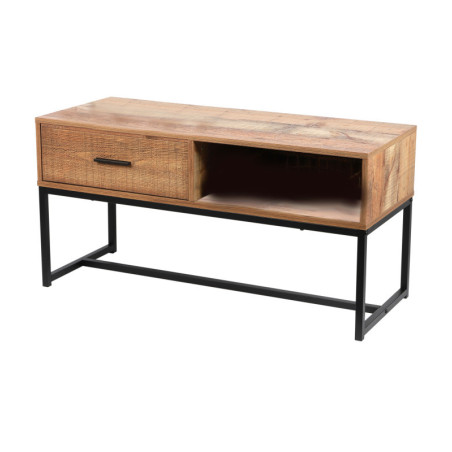 Table basse en bois et métal avec 1 tiroir + 1 niche "Riverside" - Marron/noir - L 100 x P 40 x H 50 cm