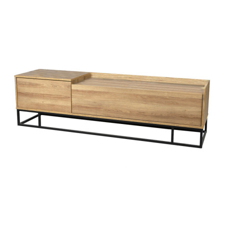 Meuble TV en bois et métal avec 1 tiroir + 1 porte "Yossi" - Marron/Noir - L
